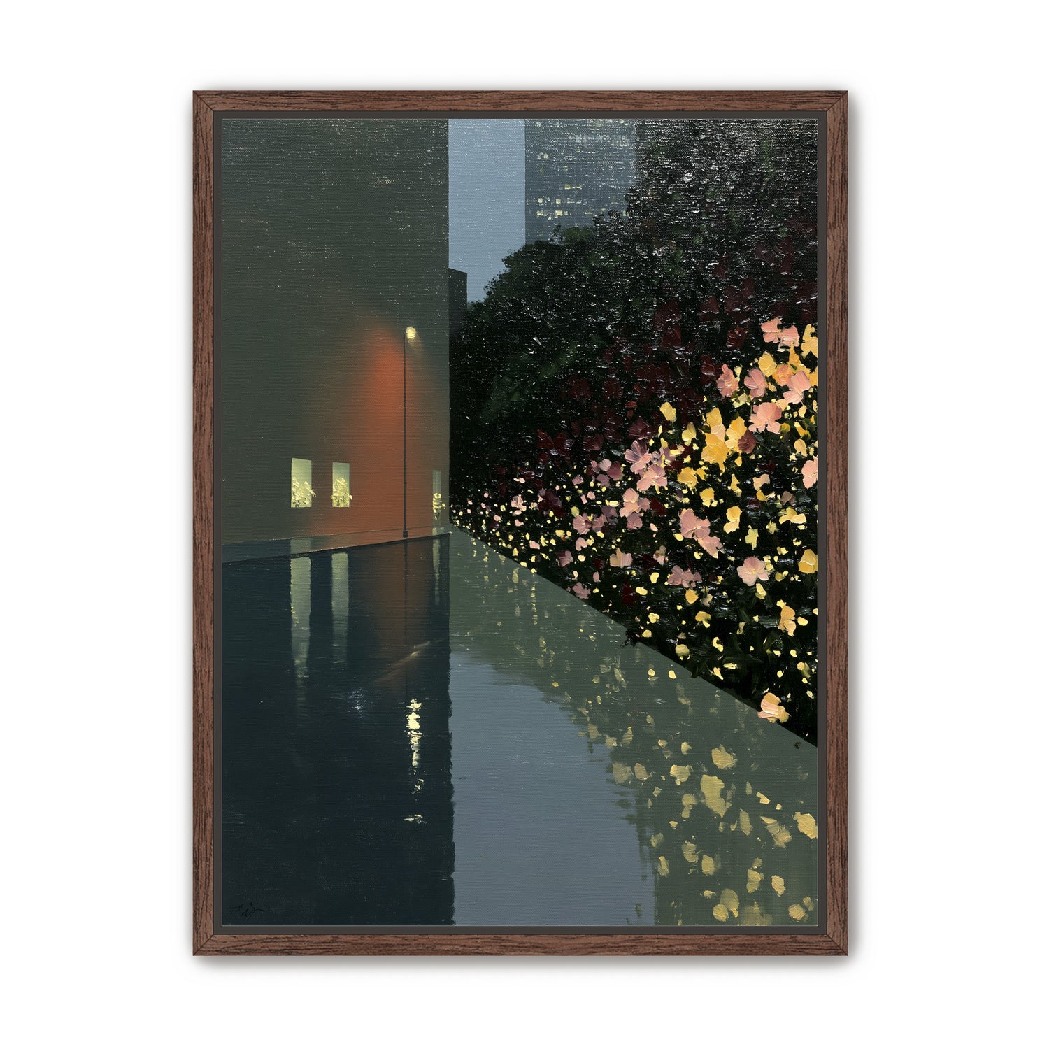 Flowers beside the wet wall