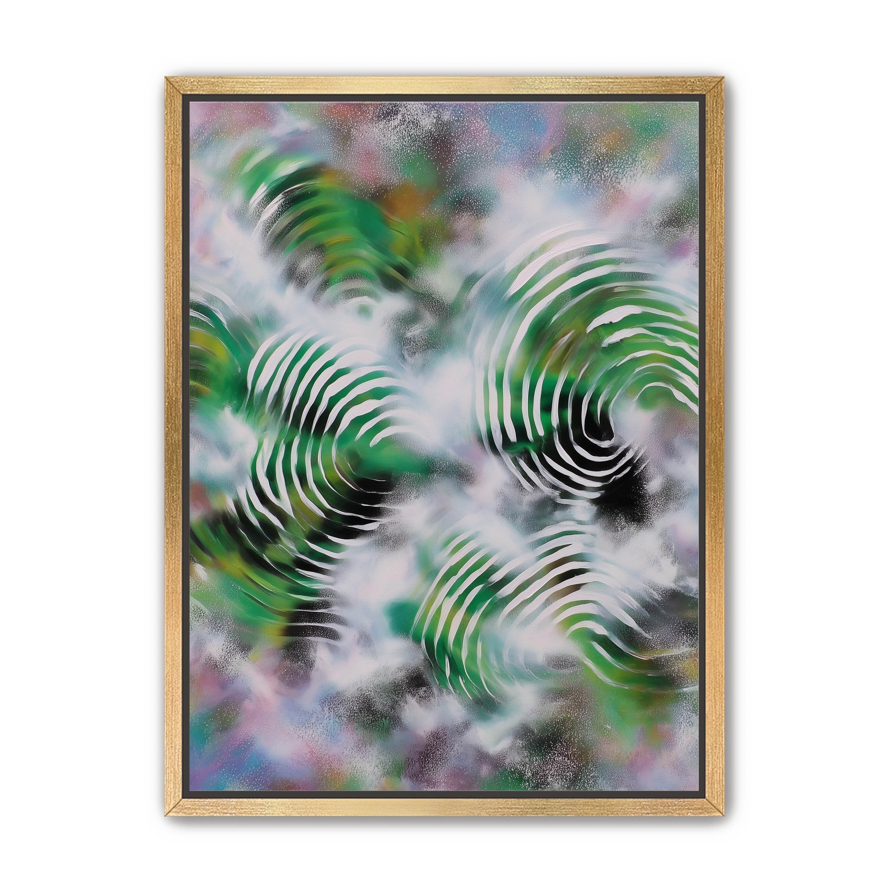 White haze over green spirals