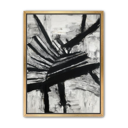 Non-Representational: Thick black brushstrokes cross and stack over a white surface filled with fine scratched lines.