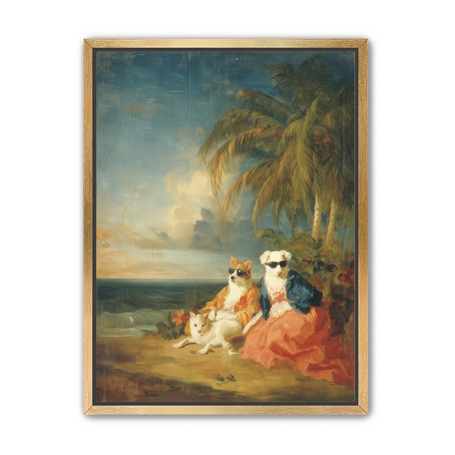 Sunglasses dogs under palms