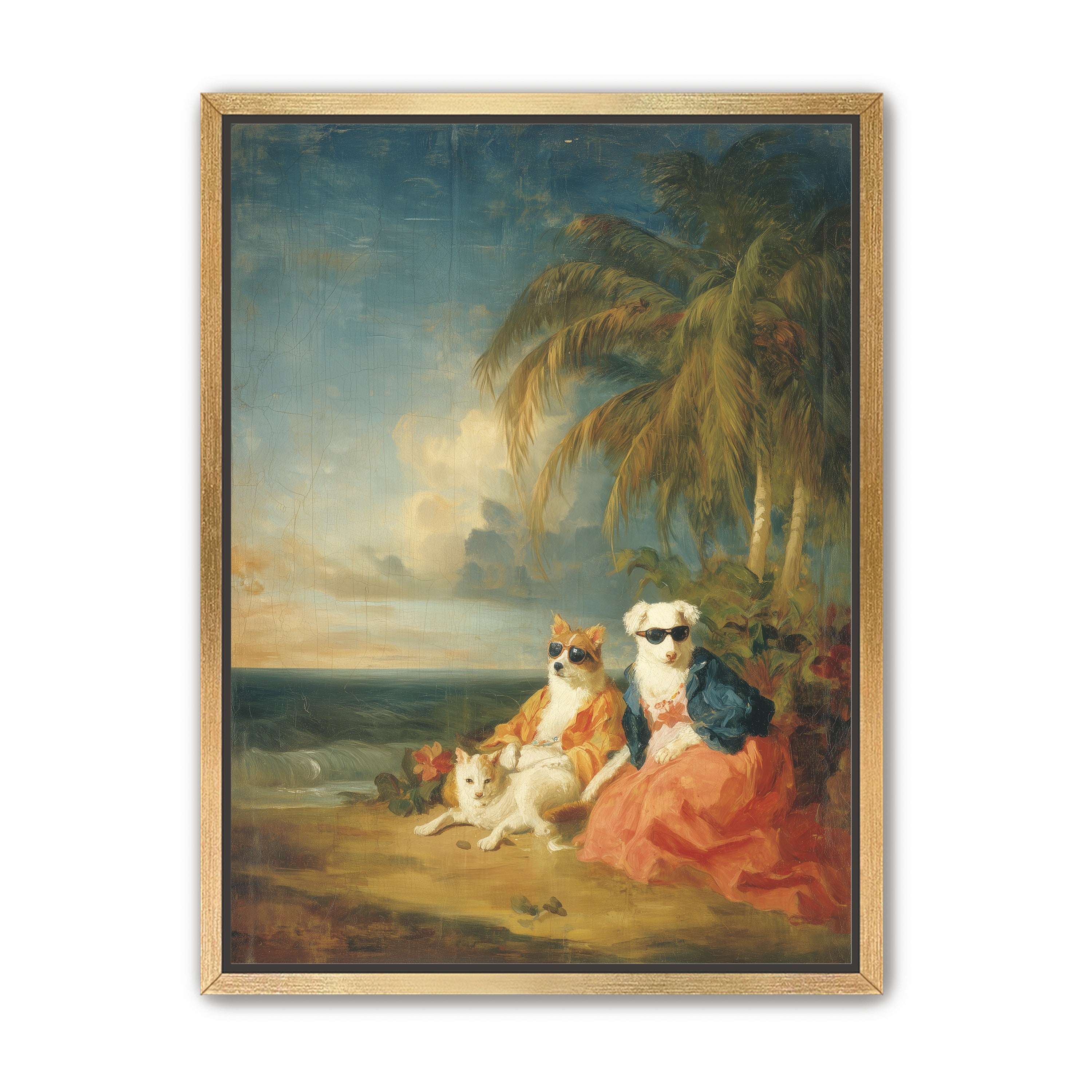 Sunglasses dogs under palms