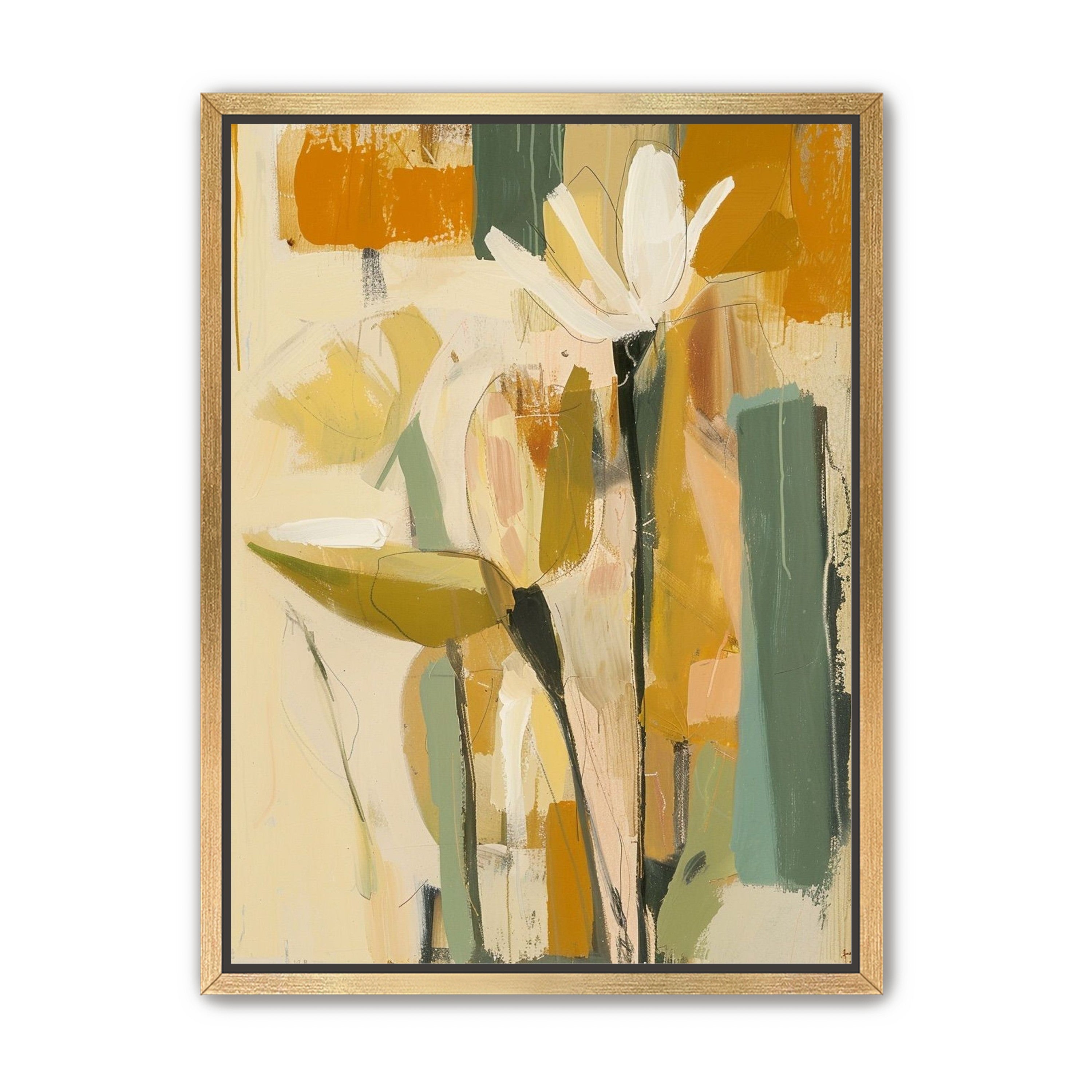 White flower in ochre blocks