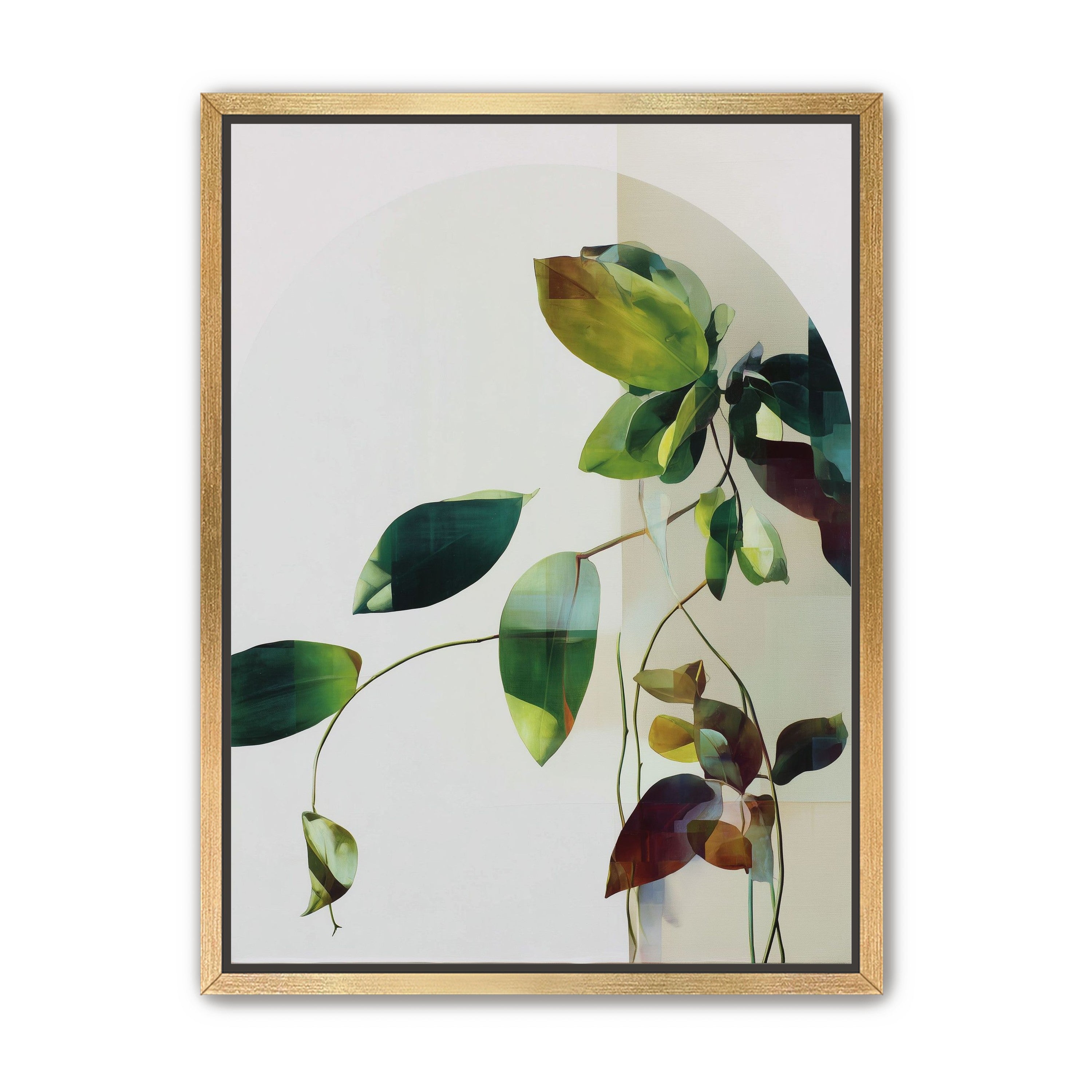 Green leaves crossing pale field
