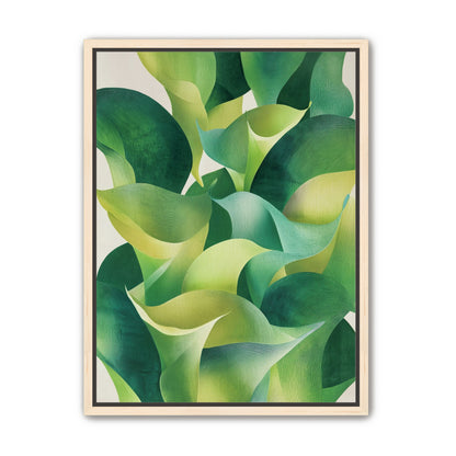 Overlapping curled green leaves
