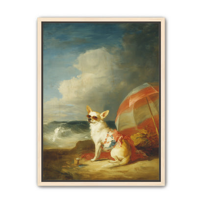 Red shade over seaside dog
