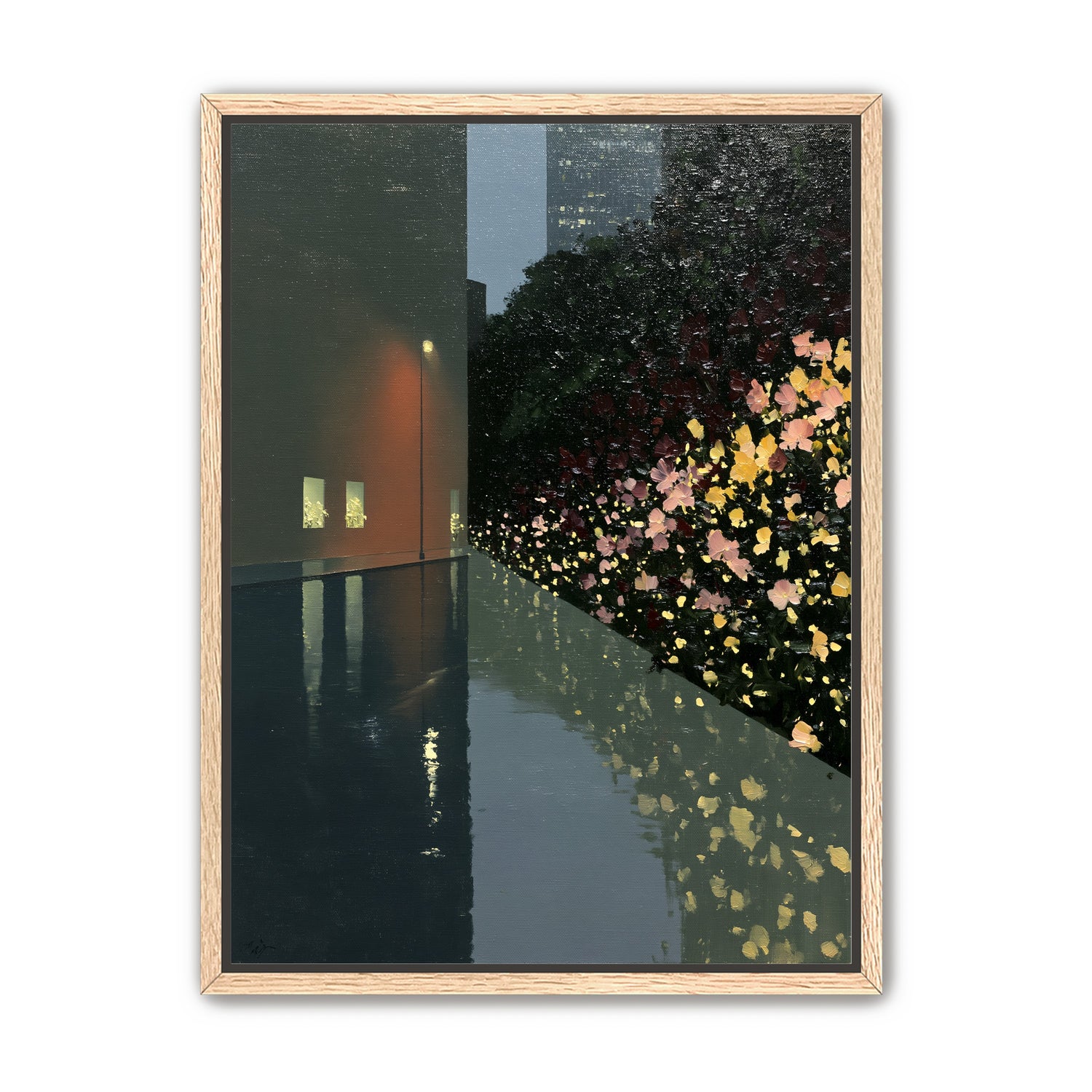 Flowers beside the wet wall