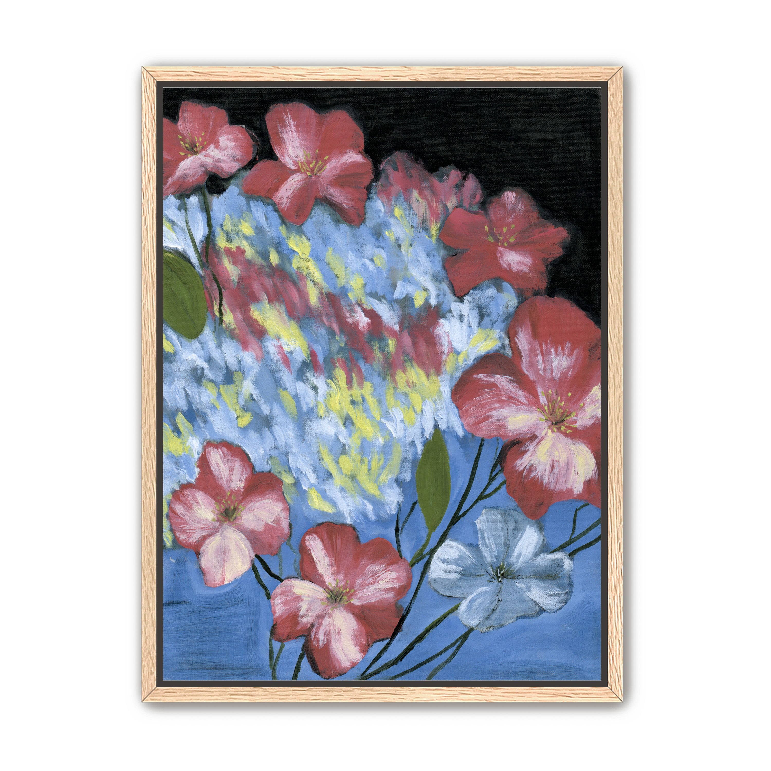 Flowers across the blue field