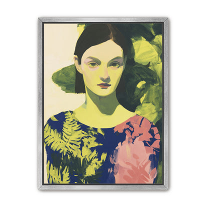 Green leaves behind her portrait