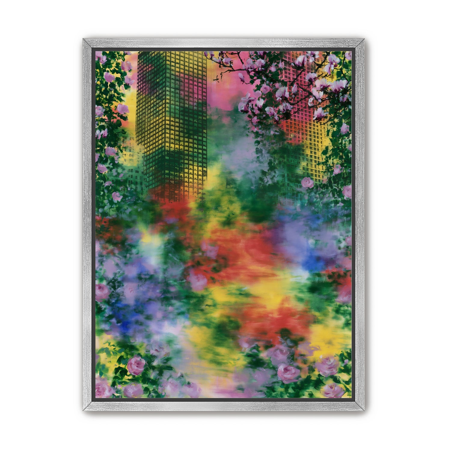 Blossoms over rainbow glass