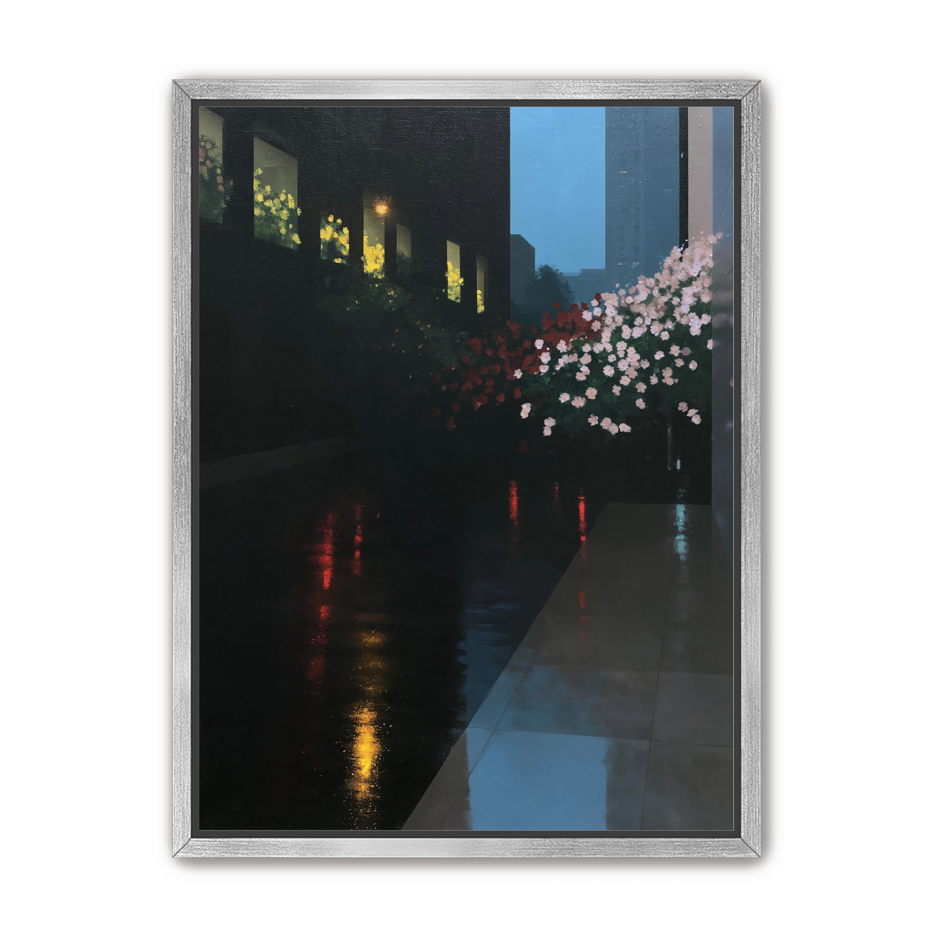 Flowers beside the wet windows
