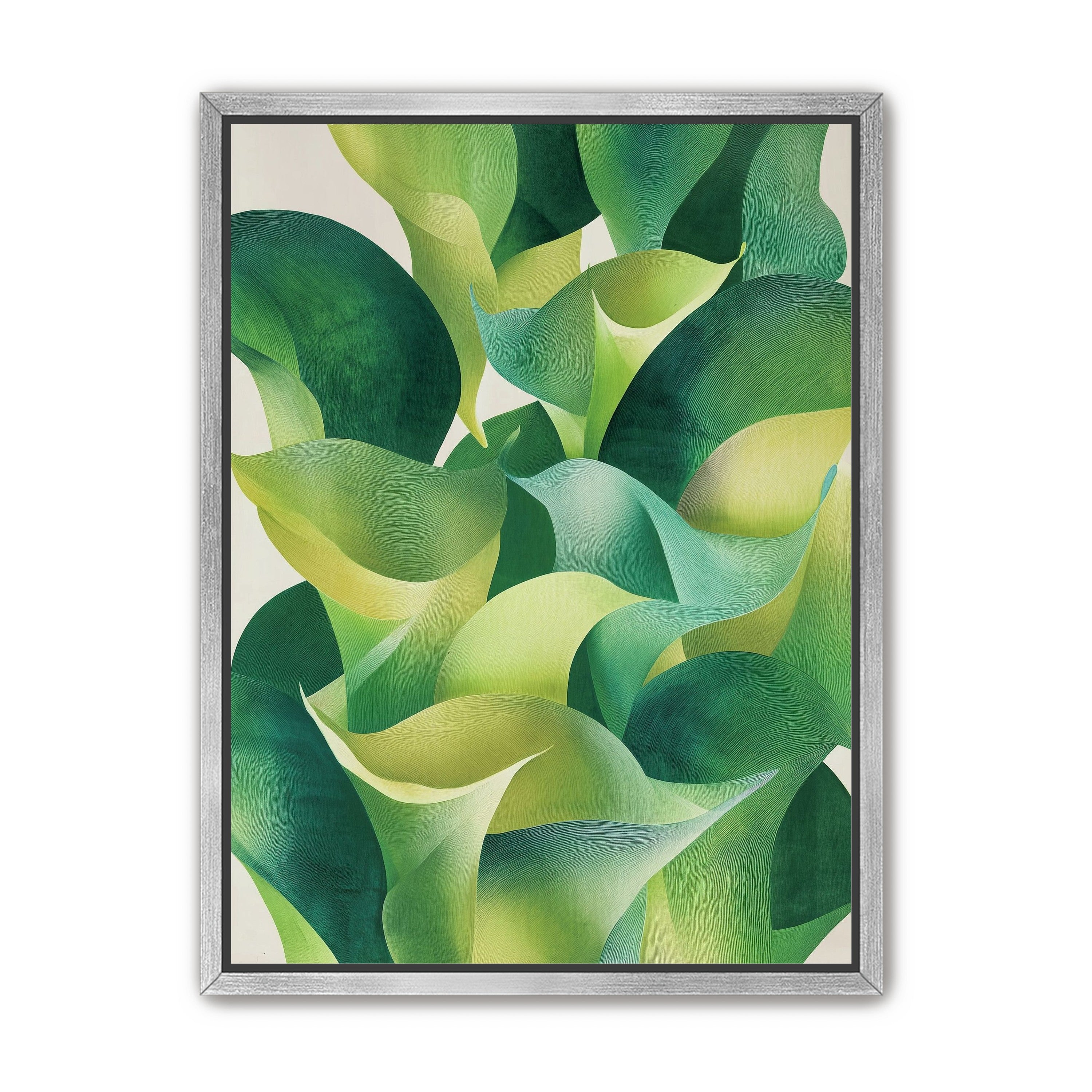 Overlapping curled green leaves