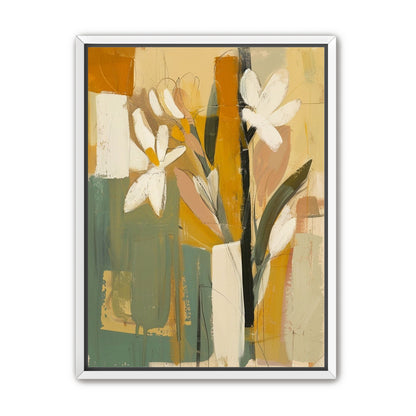 White flowers in ochre blocks