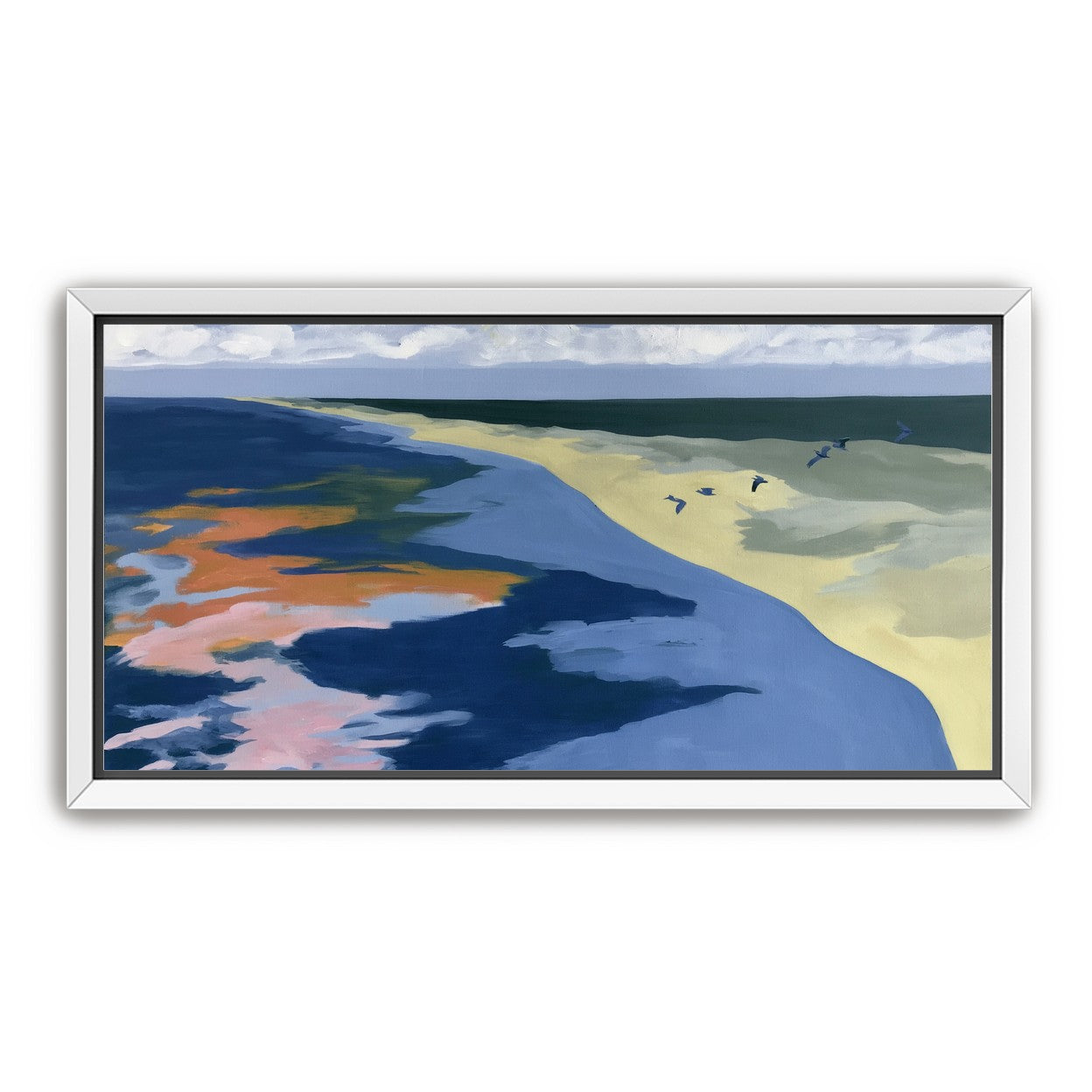 Birds over the pale shore