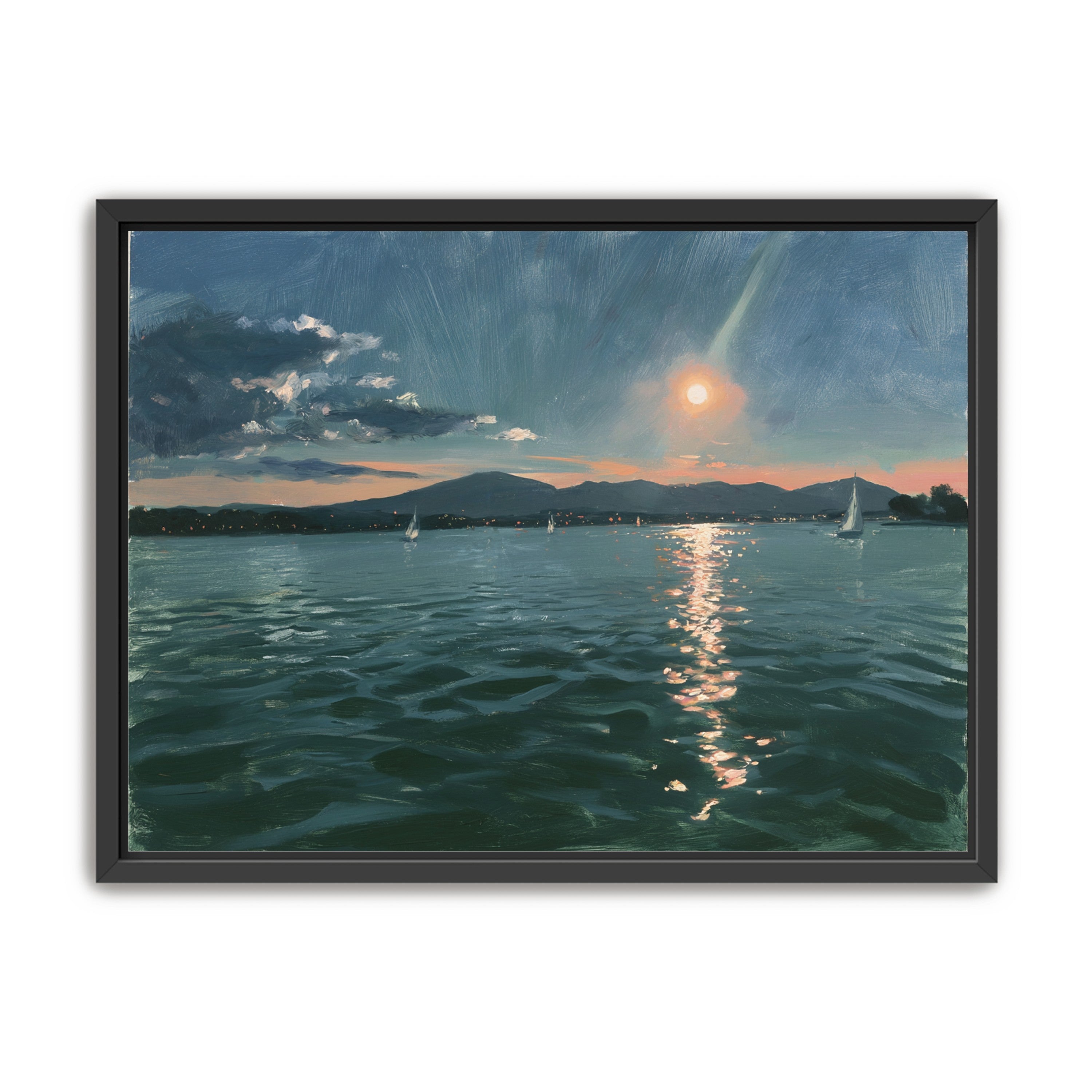 Peach sun on blue water