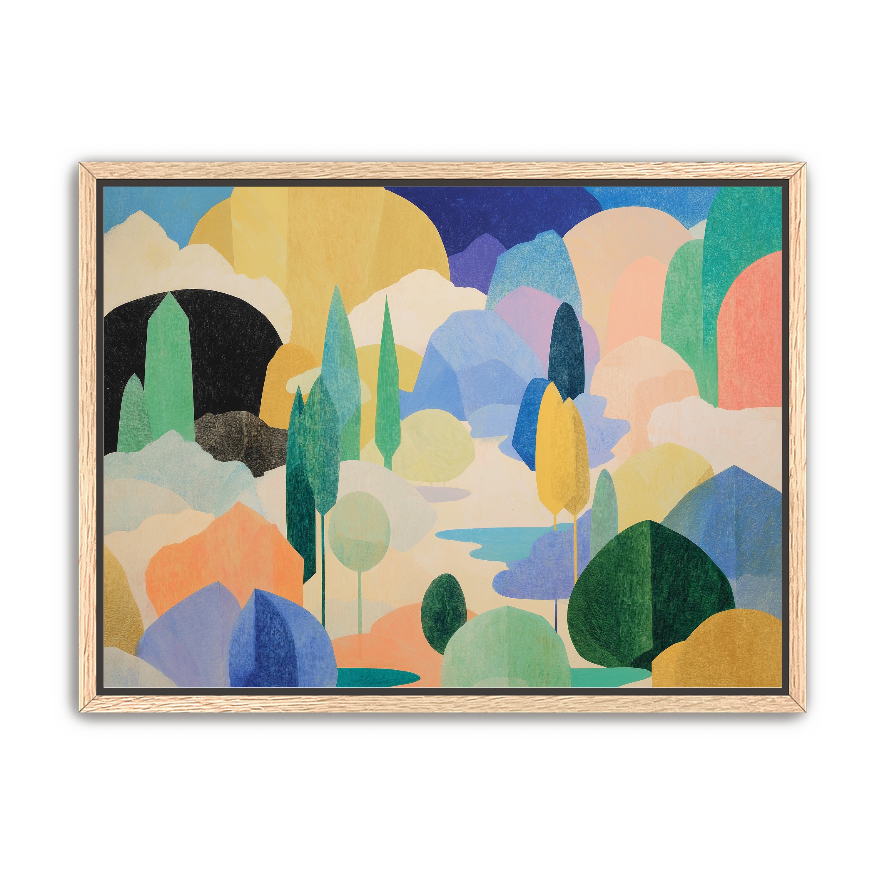 Ponds among pastel hills