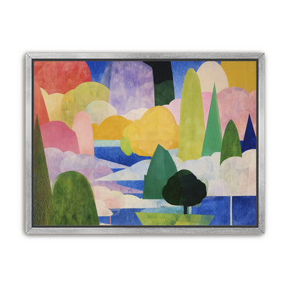 Tall trees over blue water