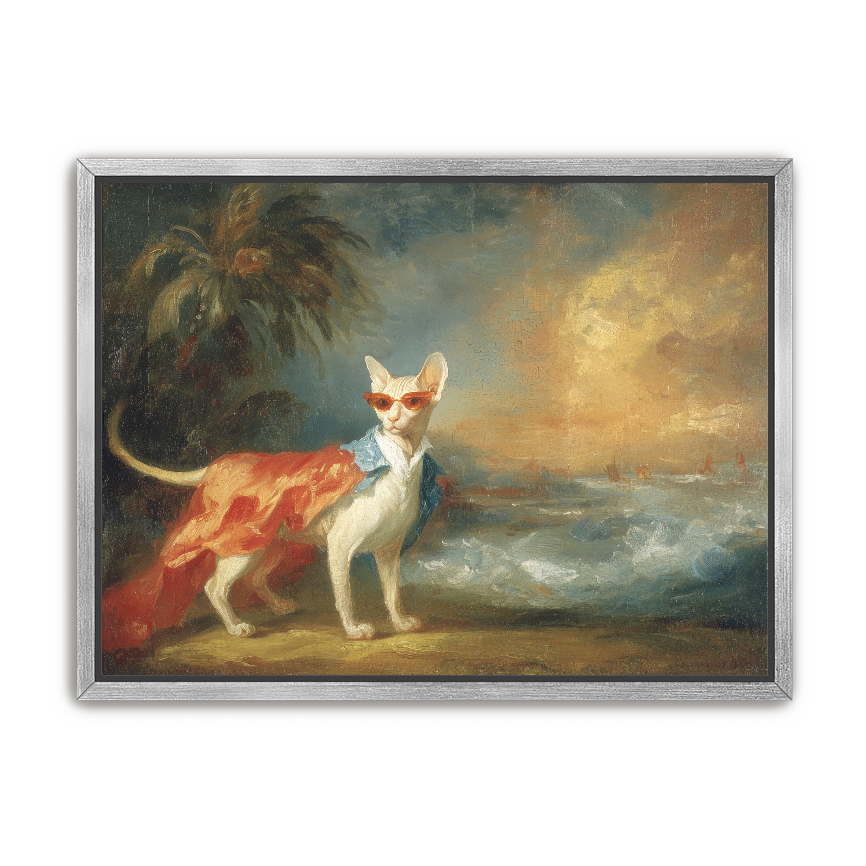 Sunglasses cat at the shore