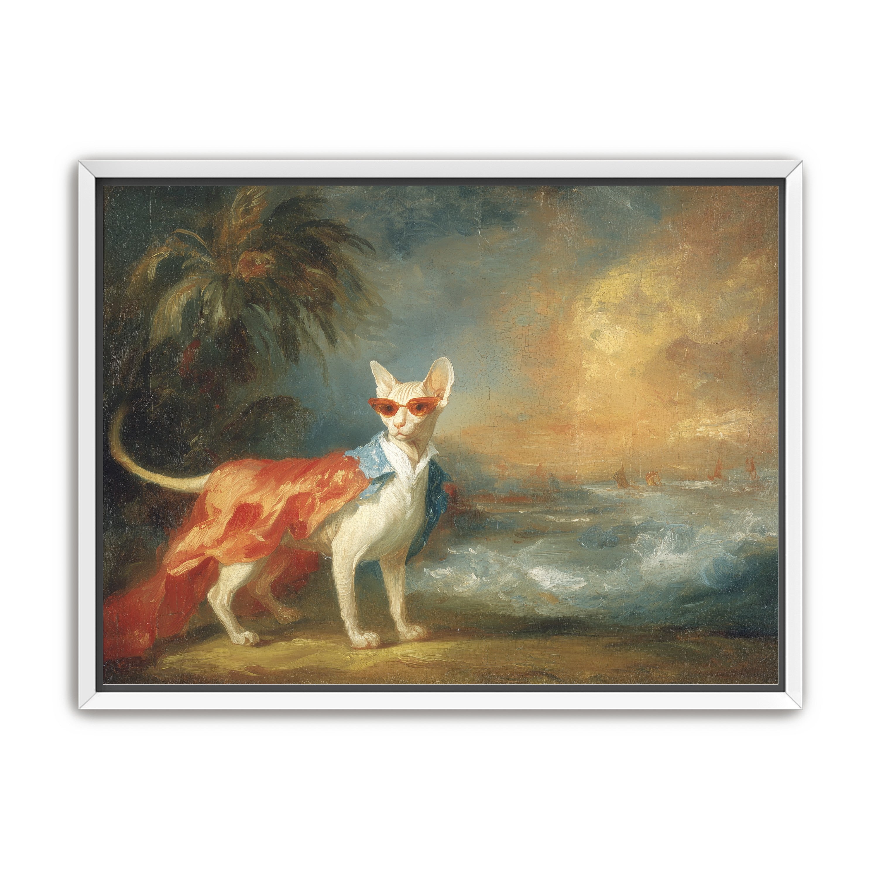 Sunglasses cat at the shore