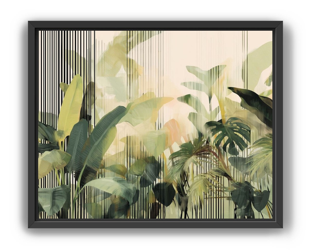 Green leaves in striped light