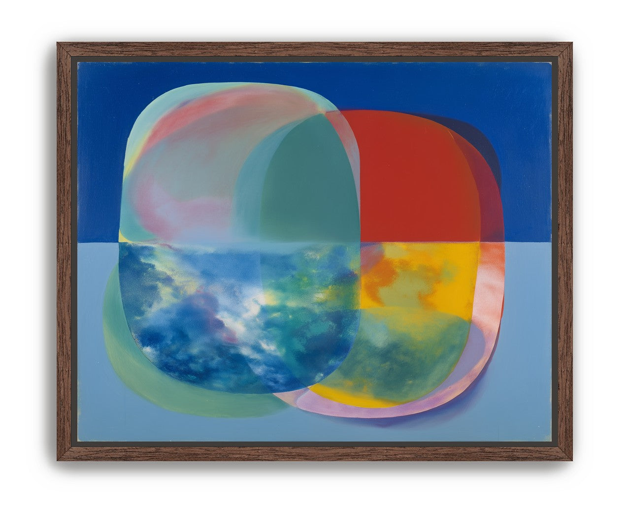 Translucent overlaps on blue field
