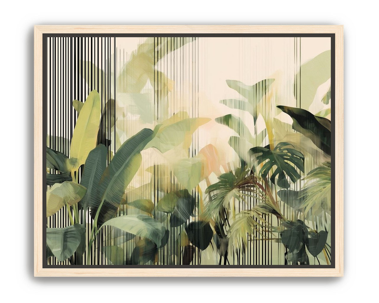 Green leaves in striped light
