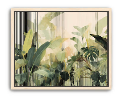 Green leaves in striped light