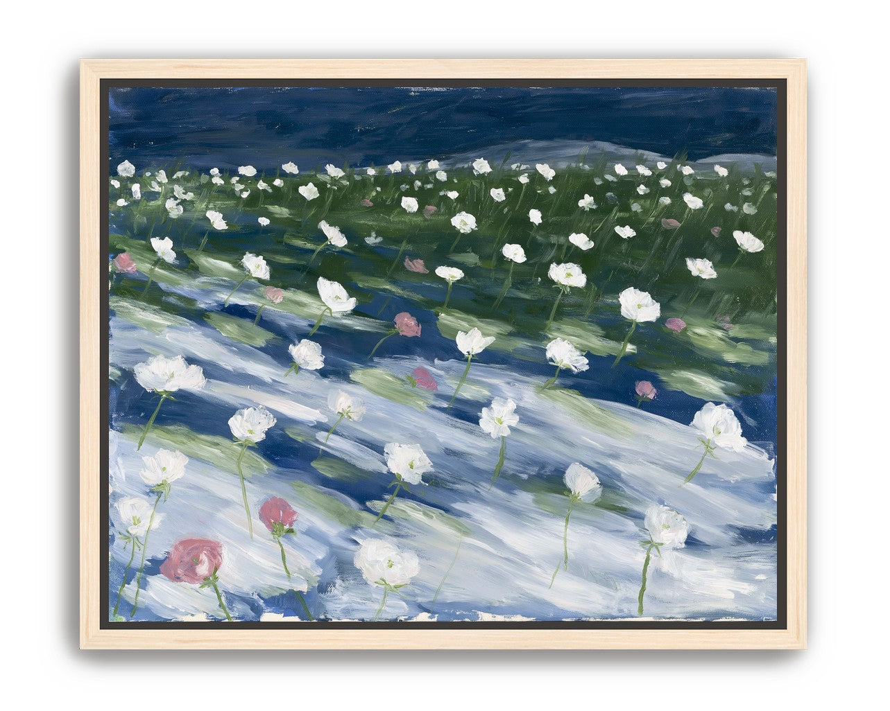 White flowers in wind streaks