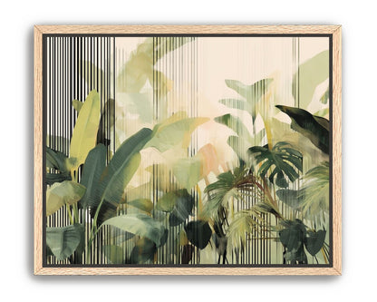 Green leaves in striped light