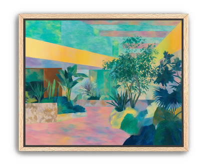 Garden beneath striped light