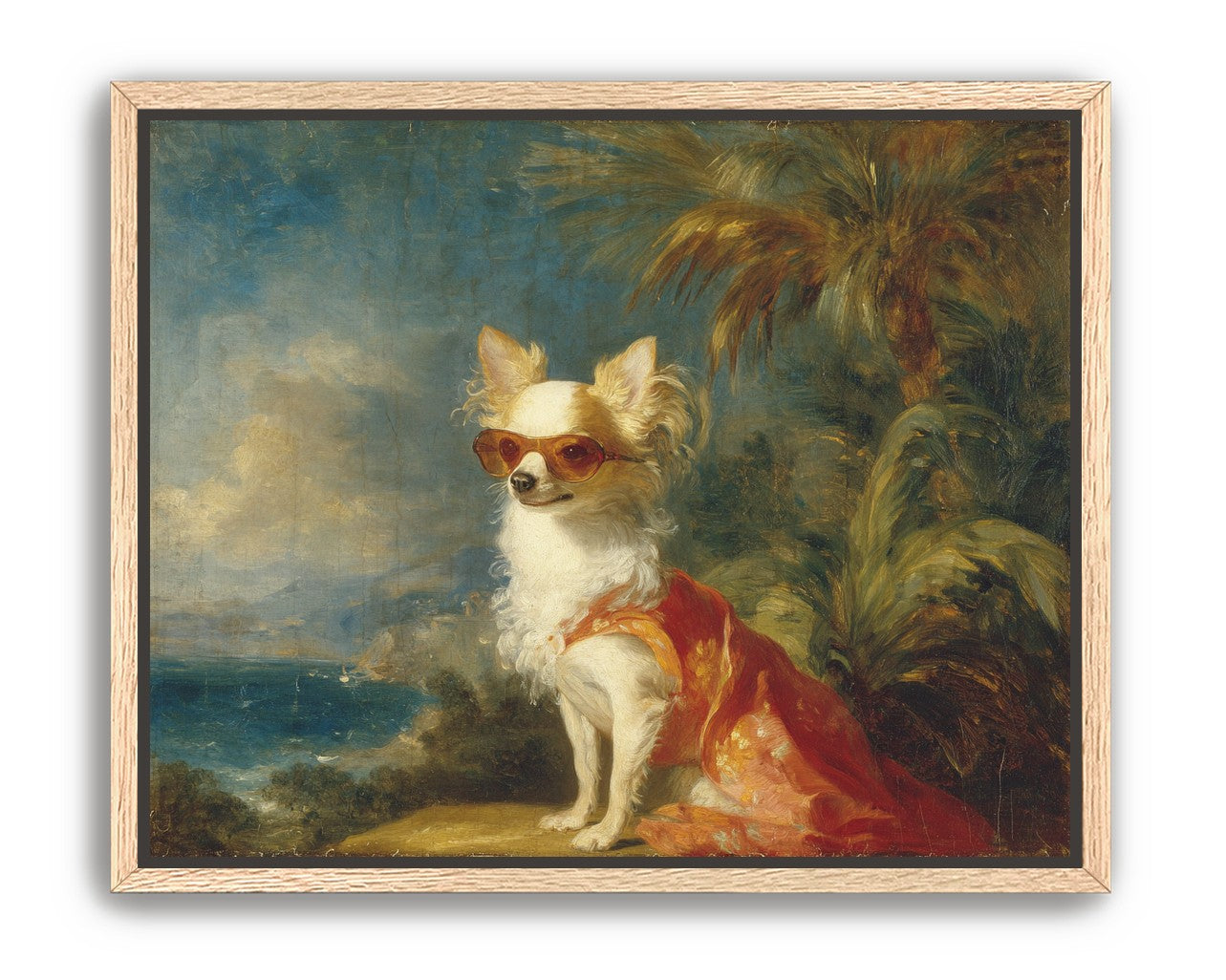 Sunglasses on the seaside dog