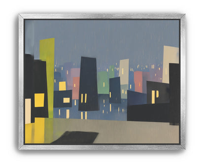Rain on the lit skyline