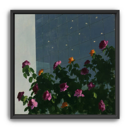 Flowers against the glass tower