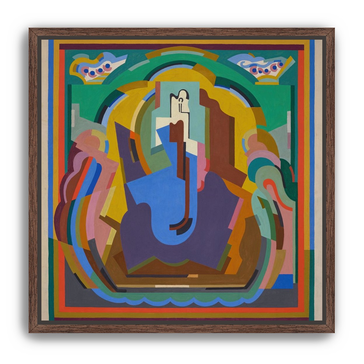 A figure under painted arches