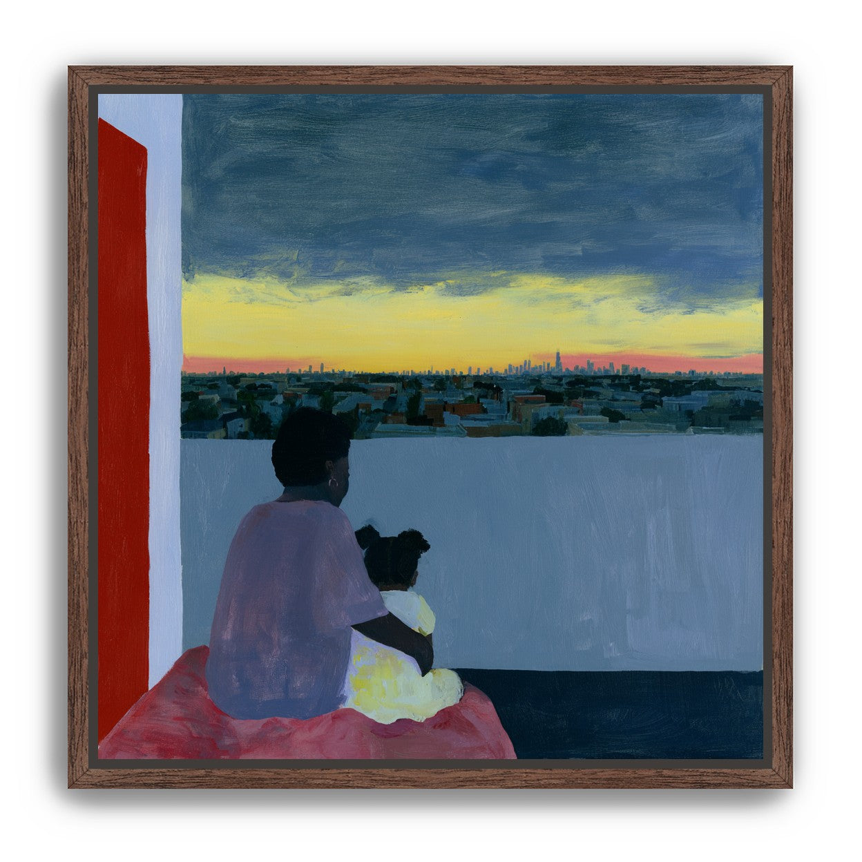 City lights beyond the parapet