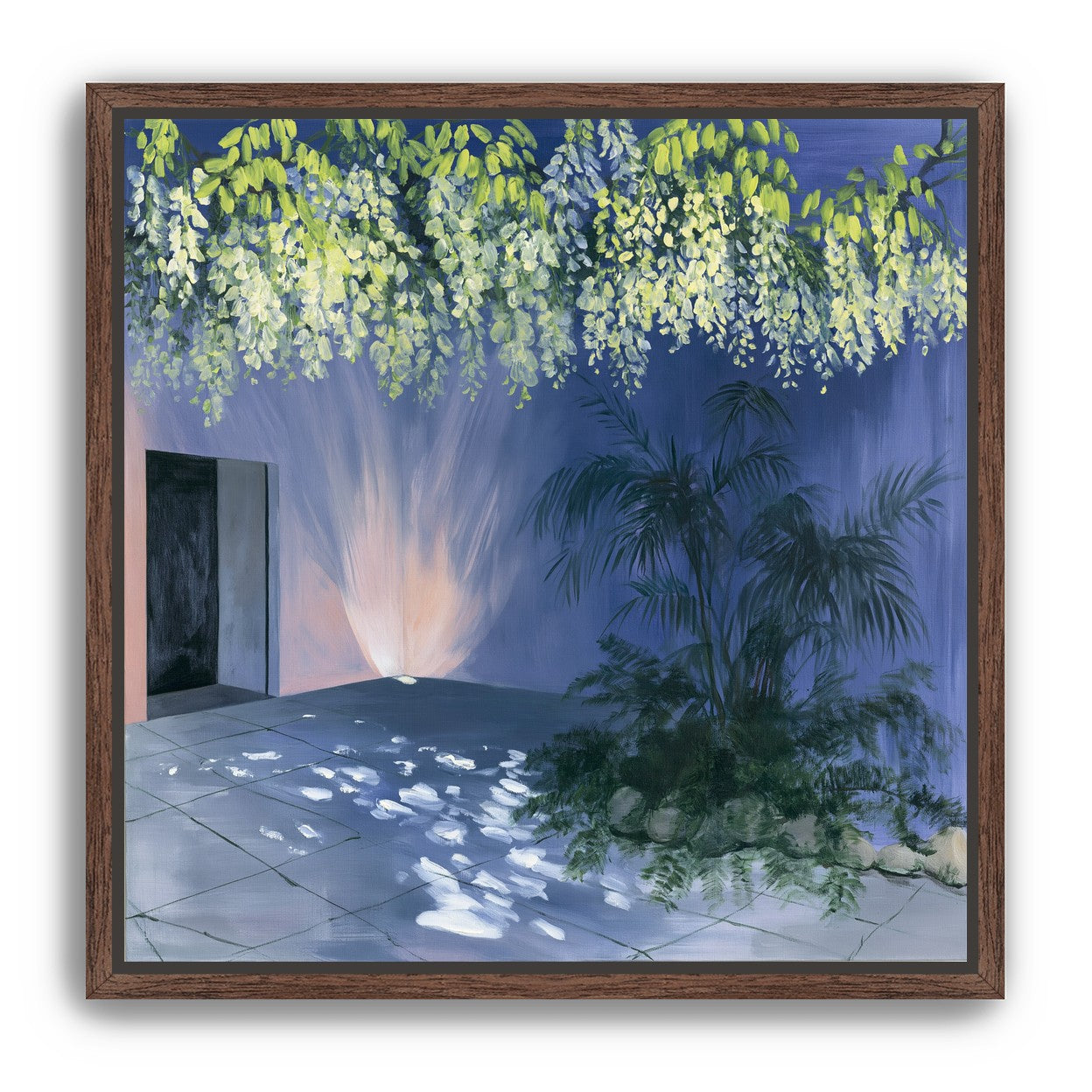 Light beneath hanging blossoms