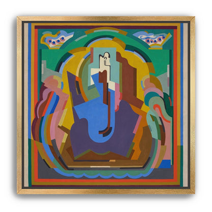A figure under painted arches