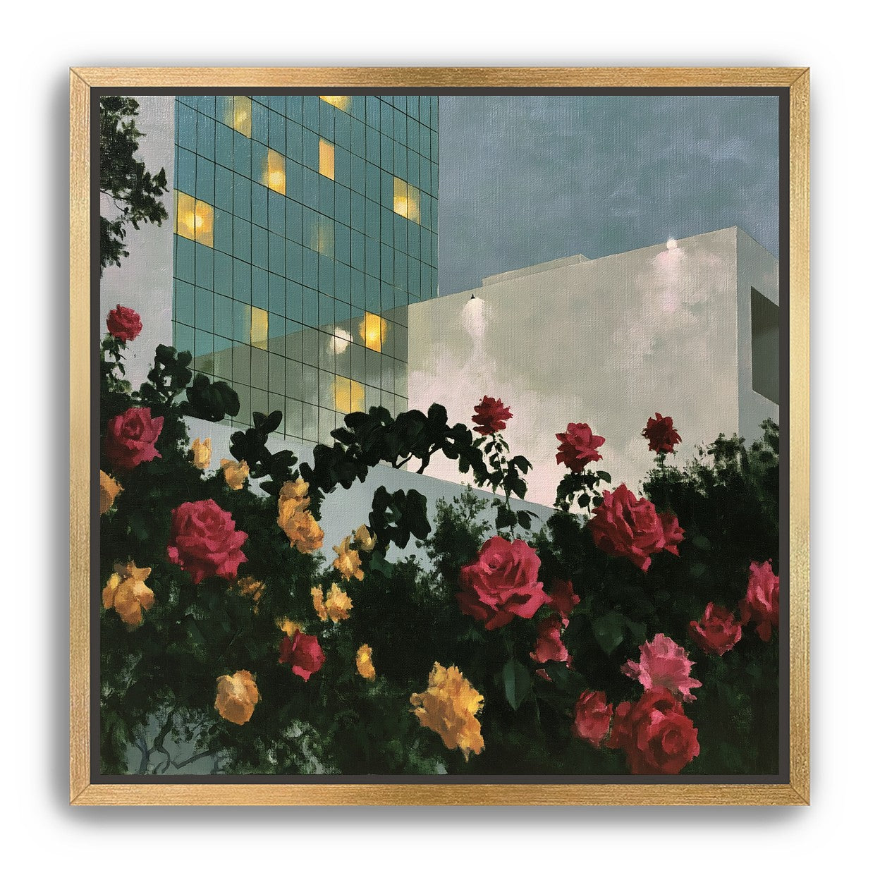 Roses under office lights