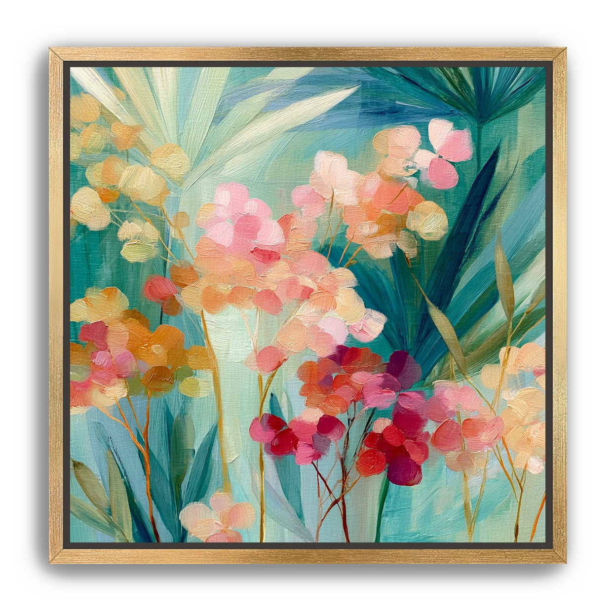 Flowers among teal leaves