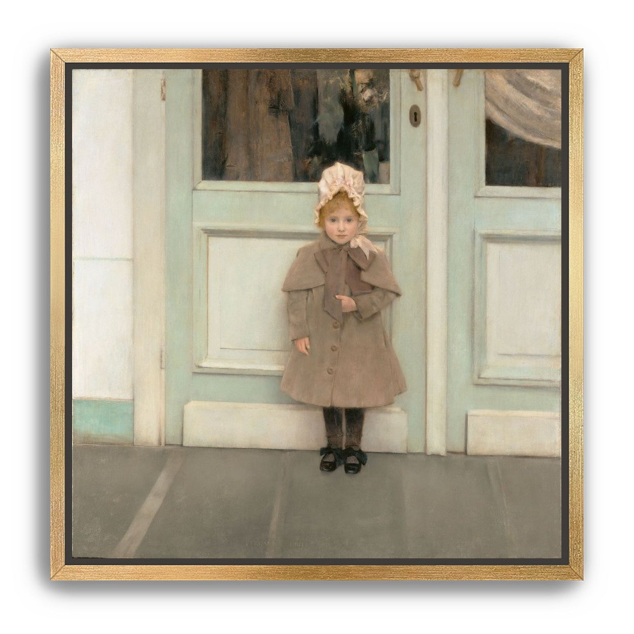 A child beneath pale doors