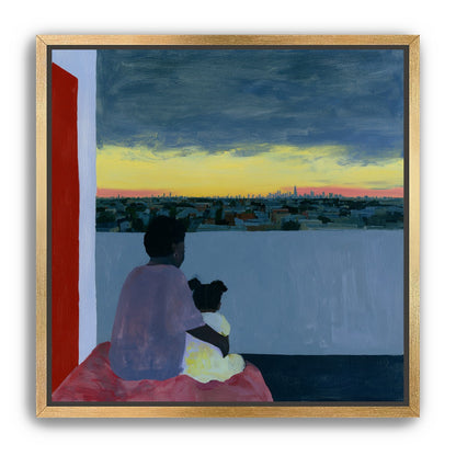 City lights beyond the parapet