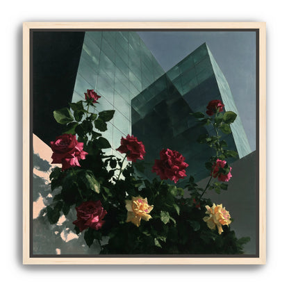 Roses against glass towers