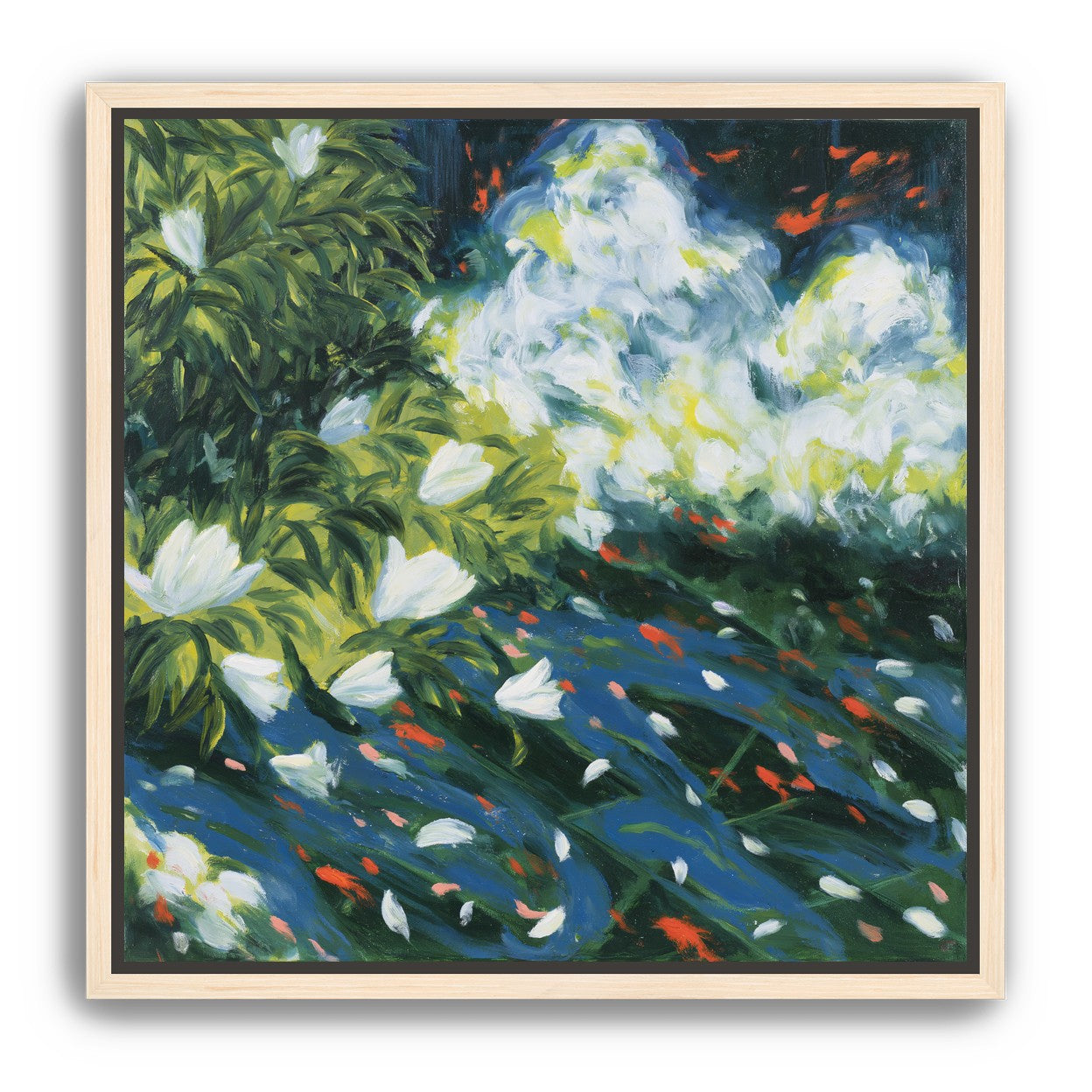 White petals on blue water