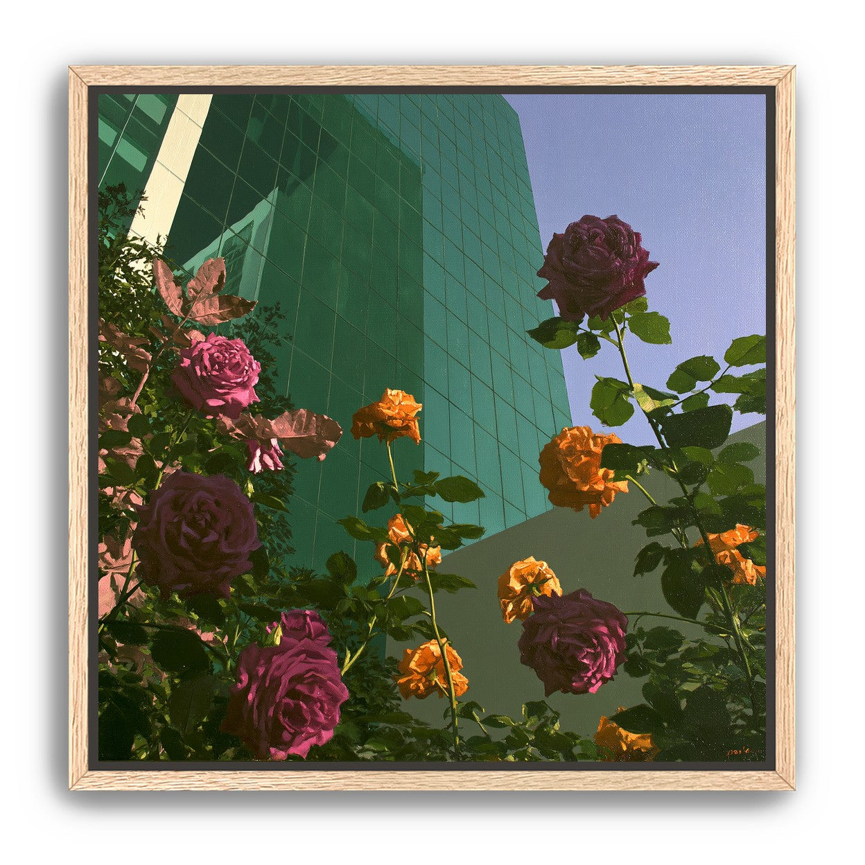 Roses climbing the glass wall