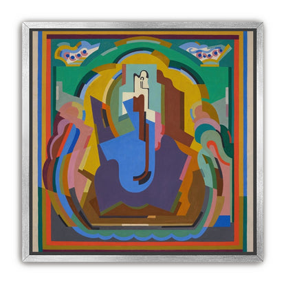 A figure under painted arches