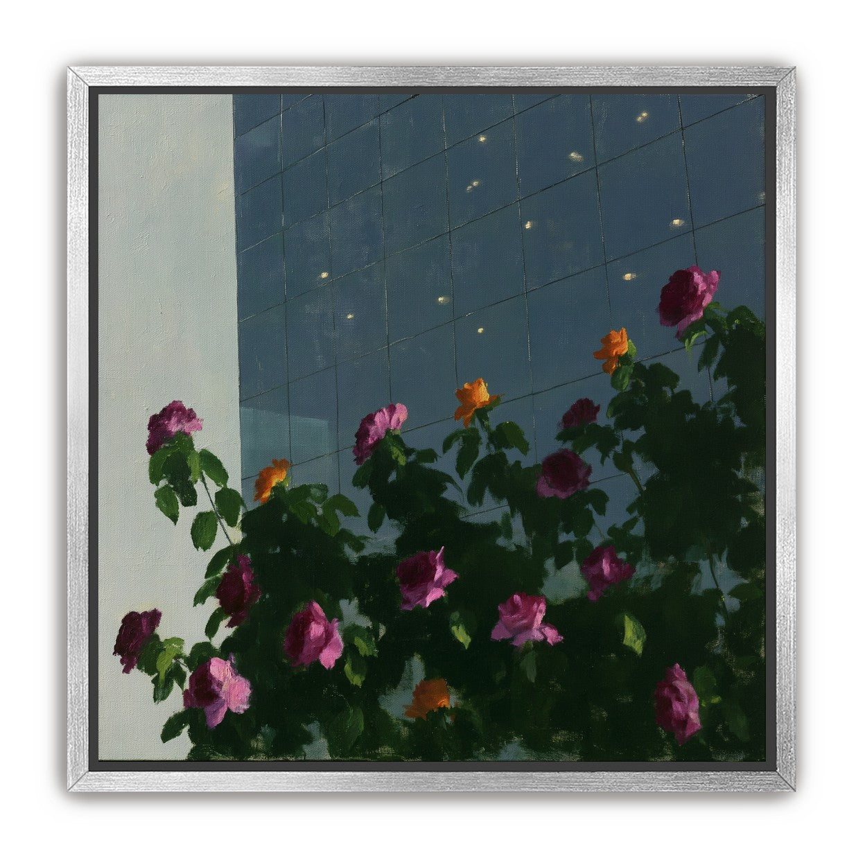 Flowers against the glass tower