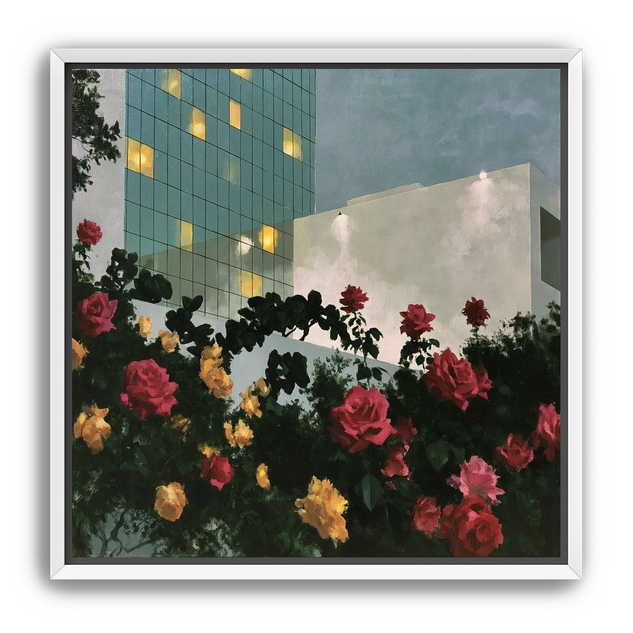 Roses under office lights