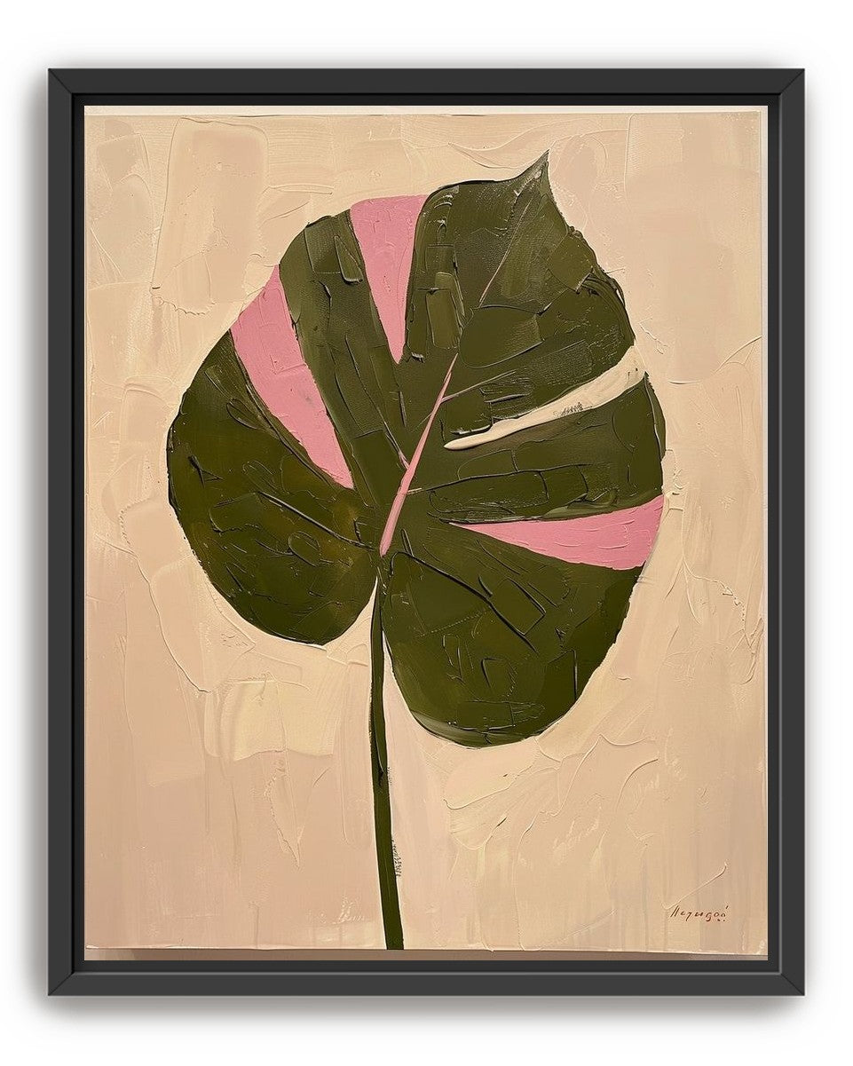 Pink banded leaf on plastered white