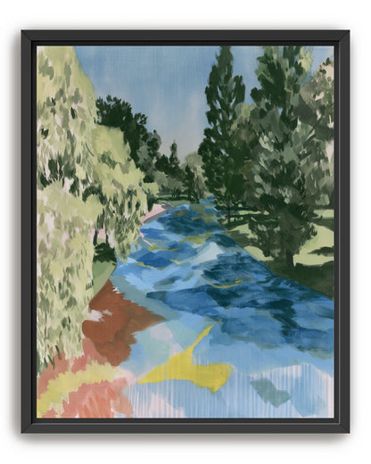 Blue bend under pines