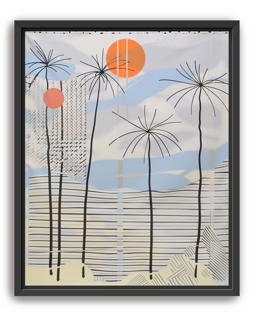 Two suns over striped hills