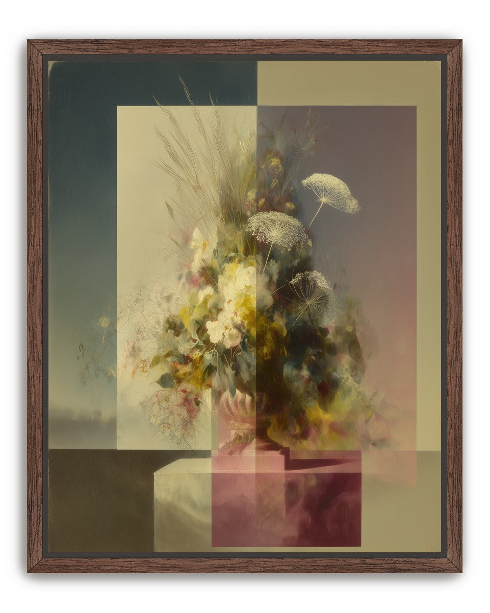 Vase of flowers within panes